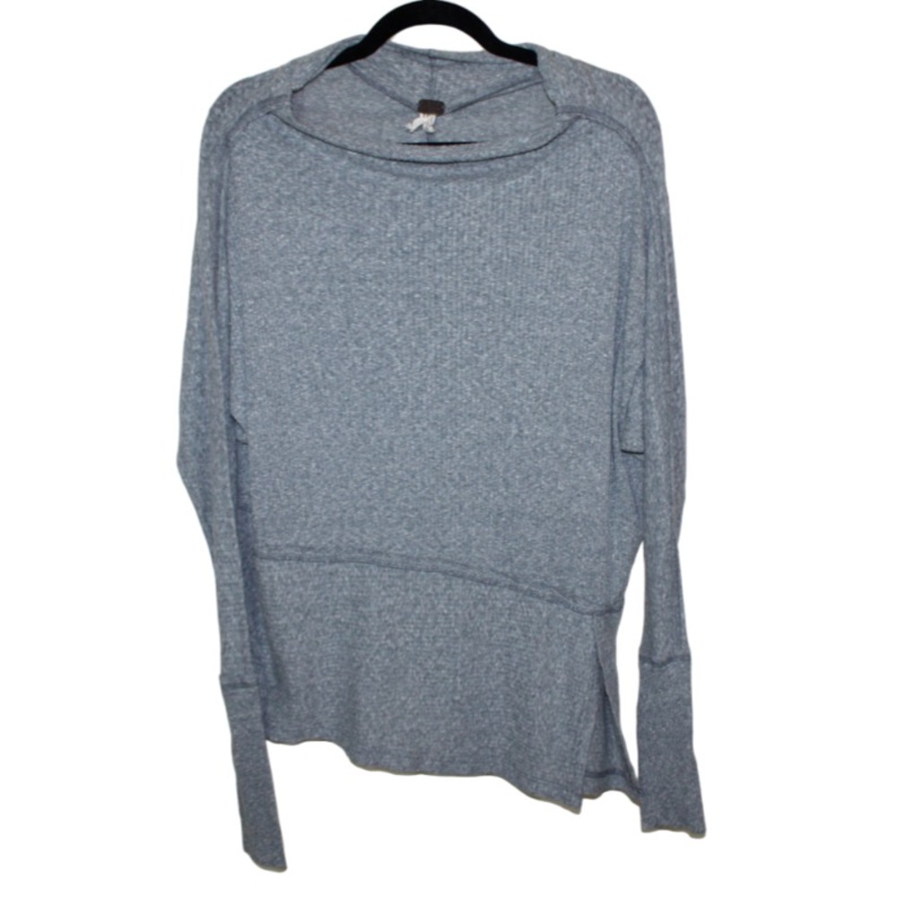 We the Free Blouse Womens XS Grey Waffle Knit Oversized Tunic Stretch Boho Chic